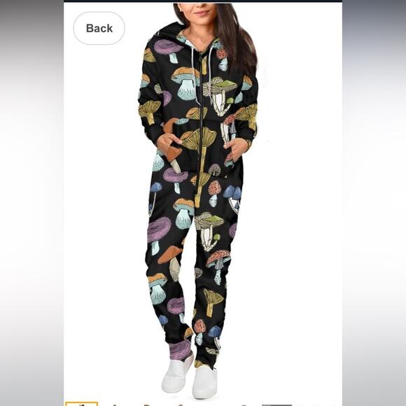 Unisex Jumpsuit Onesie Tracksuit With Mushroom Shroom Print, Medium - Picture 6 of 10